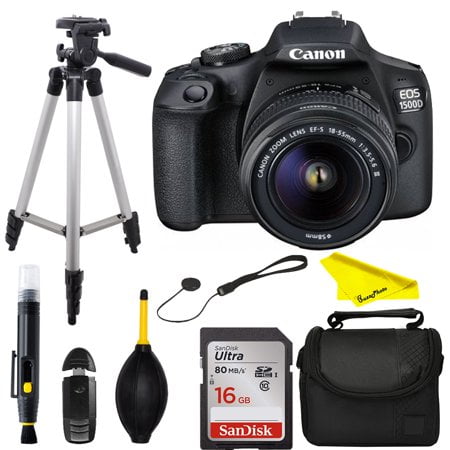 Canon EOS 1500D 24.1MP Digital SLR Camera (Black) with 18-55 IS II Lens + 16GB Card + Basic Accessories Bundle Kit