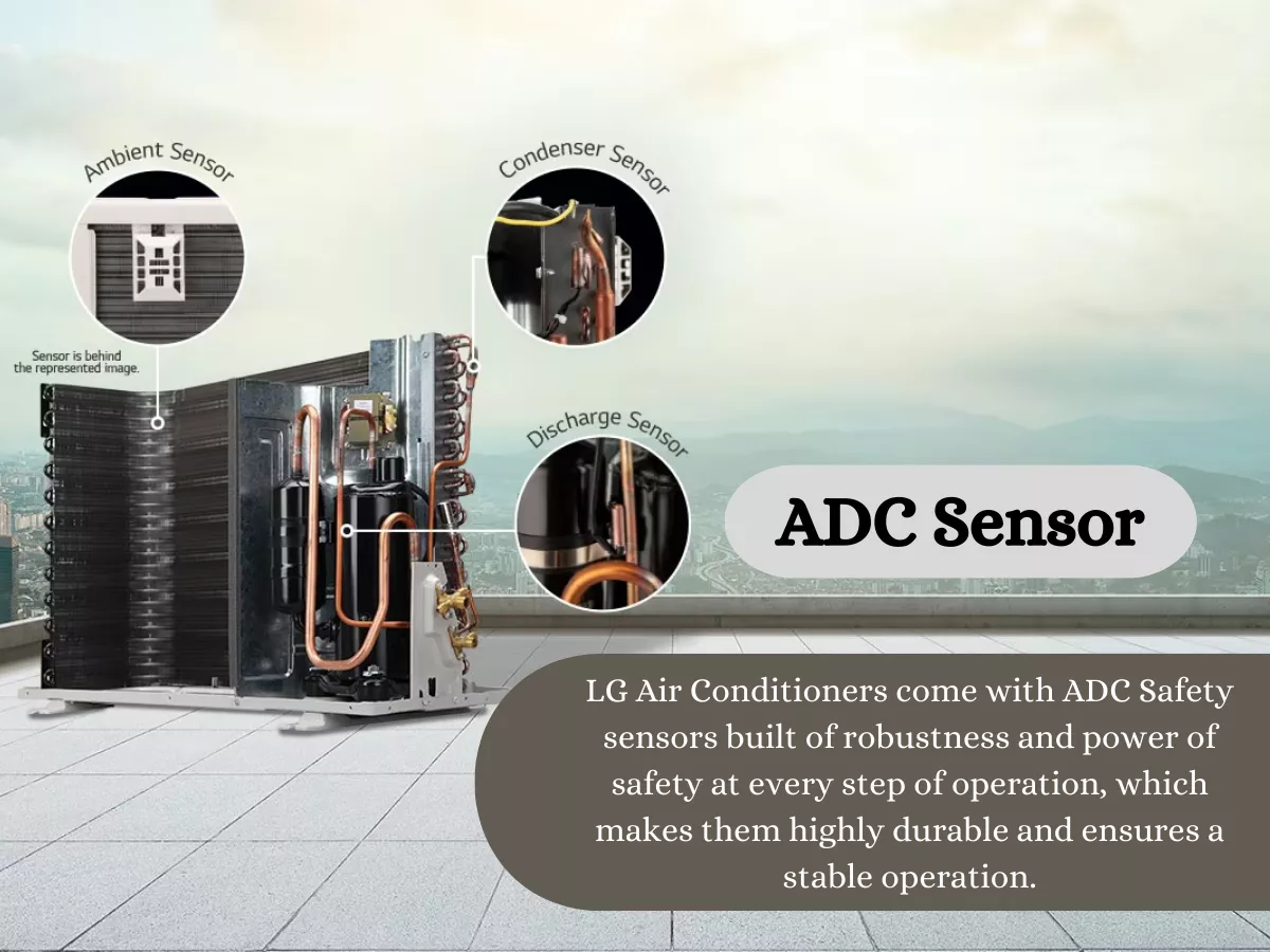 ADC Sensor (Take- Product.com) LG Air Conditioners come with ADC Safety sensors built of robustness and power of safety at every step of operation, which makes them highly durable and ensures a stable operation.